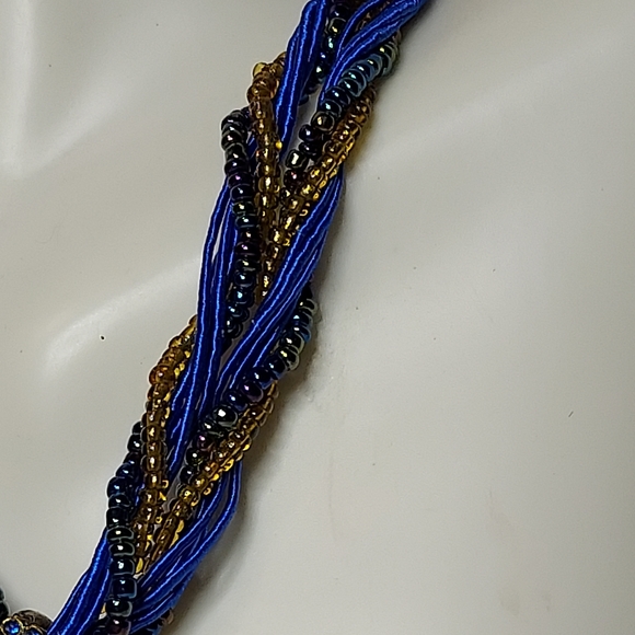 Blue Peacock Pendant on braided beads 18 in - Picture 3 of 7